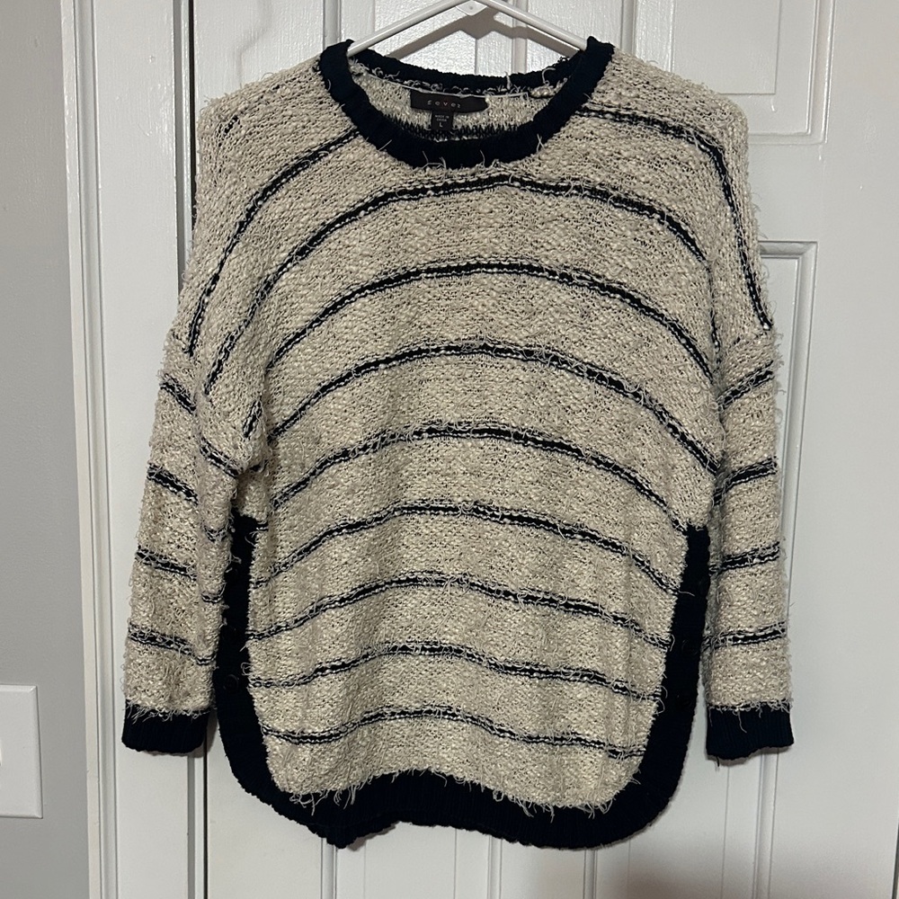 Fever Textured Striped Sweater in Cream and Black size large